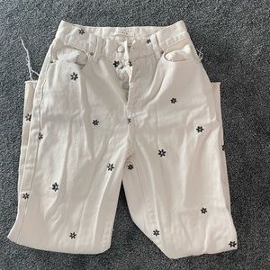Tan high rise jeans with flowers!